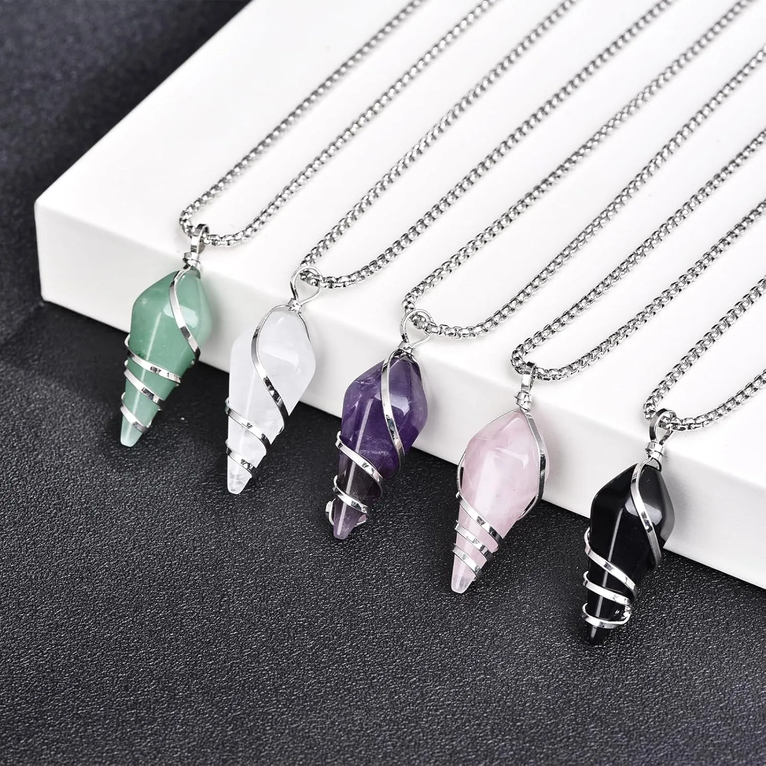 Healing Crystal Necklace Crystal Stone Holder Pendant Necklace Gemstone Necklaces for Women Jewelry Birthday Gifts for Women