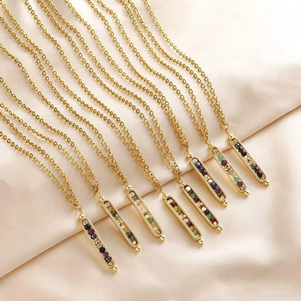 Healing Crystal Necklace for Women Men Natural Stone Beads Pendant Necklace Spiritual Anxiety Necklace Empath Protection New Beginnings Gifts Jewelry