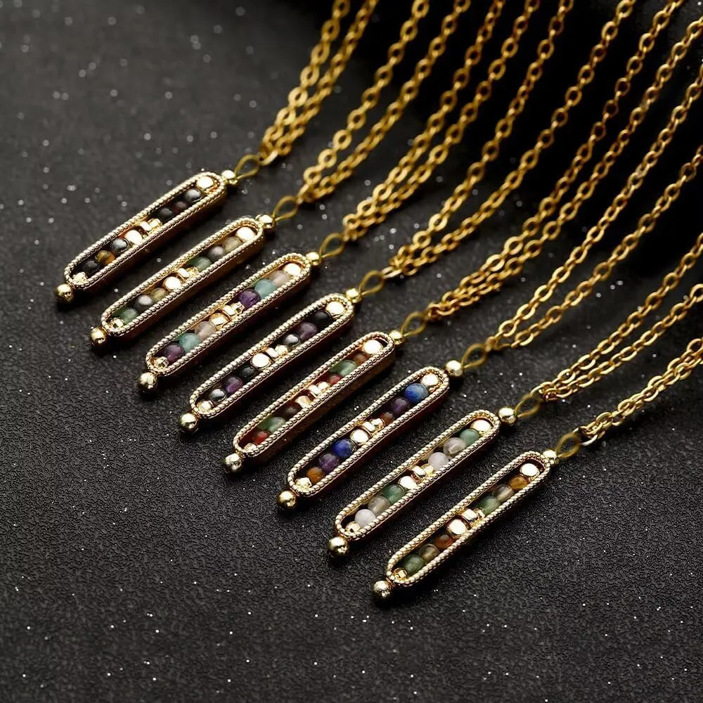 Healing Crystal Necklace for Women Men Natural Stone Beads Pendant Necklace Spiritual Anxiety Necklace Empath Protection New Beginnings Gifts Jewelry