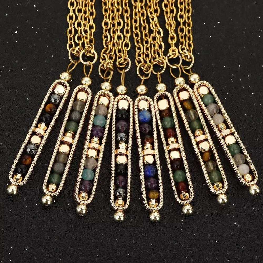 Healing Crystal Necklace for Women Men Natural Stone Beads Pendant Necklace Spiritual Anxiety Necklace Empath Protection New Beginnings Gifts Jewelry
