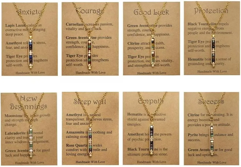 Healing Crystal Necklace for Women Men Natural Stone Beads Pendant Necklace Spiritual Anxiety Necklace Empath Protection New Beginnings Gifts Jewelry