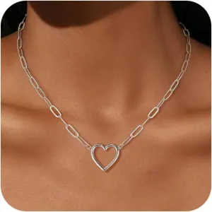 Heart Necklace for Women, Dainty 14K Gold/Sterling Sliver Plated Heart Pendant Necklace Trendy Jewelry Gift for Women