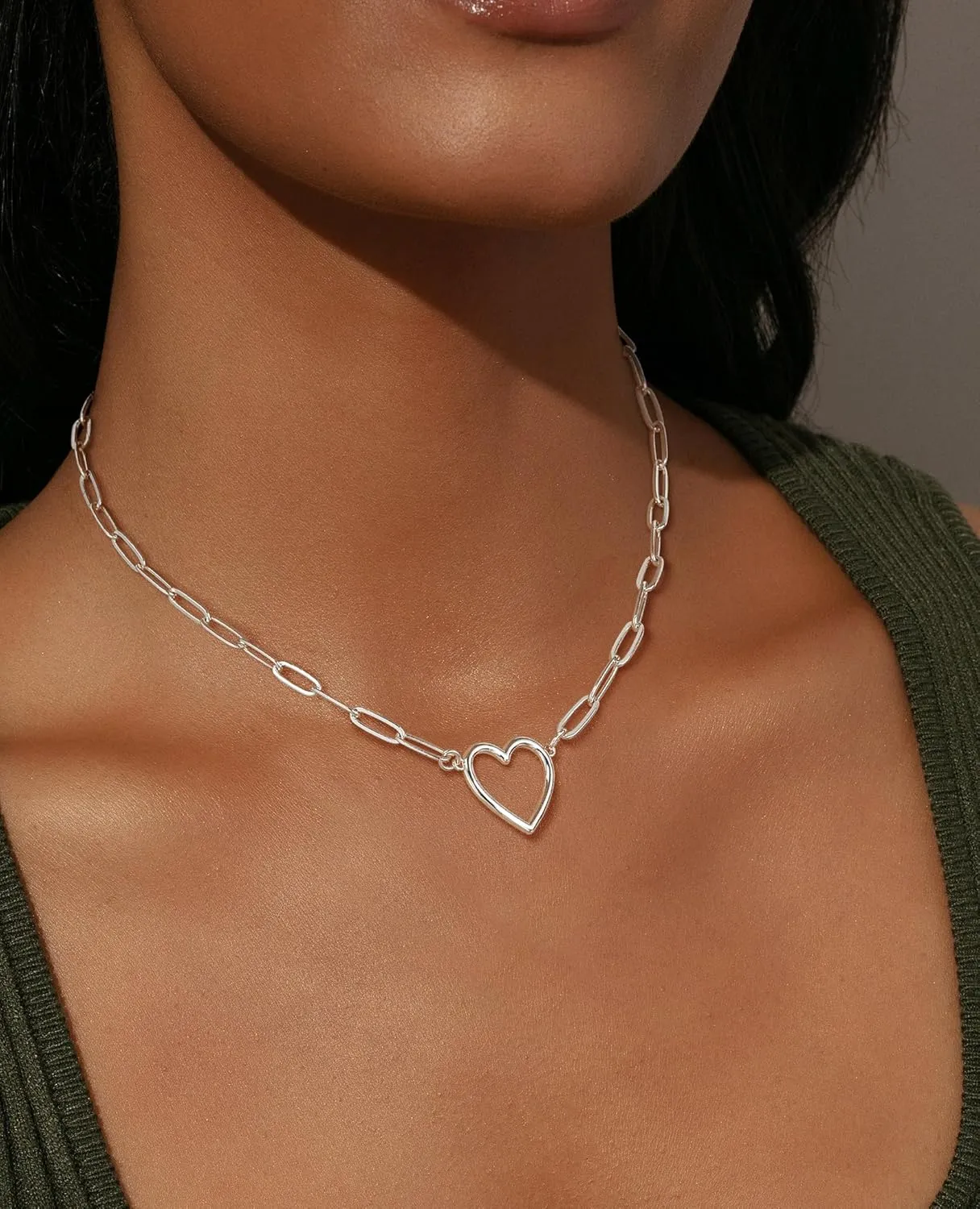 Heart Necklace for Women, Dainty 14K Gold/Sterling Sliver Plated Heart Pendant Necklace Trendy Jewelry Gift for Women