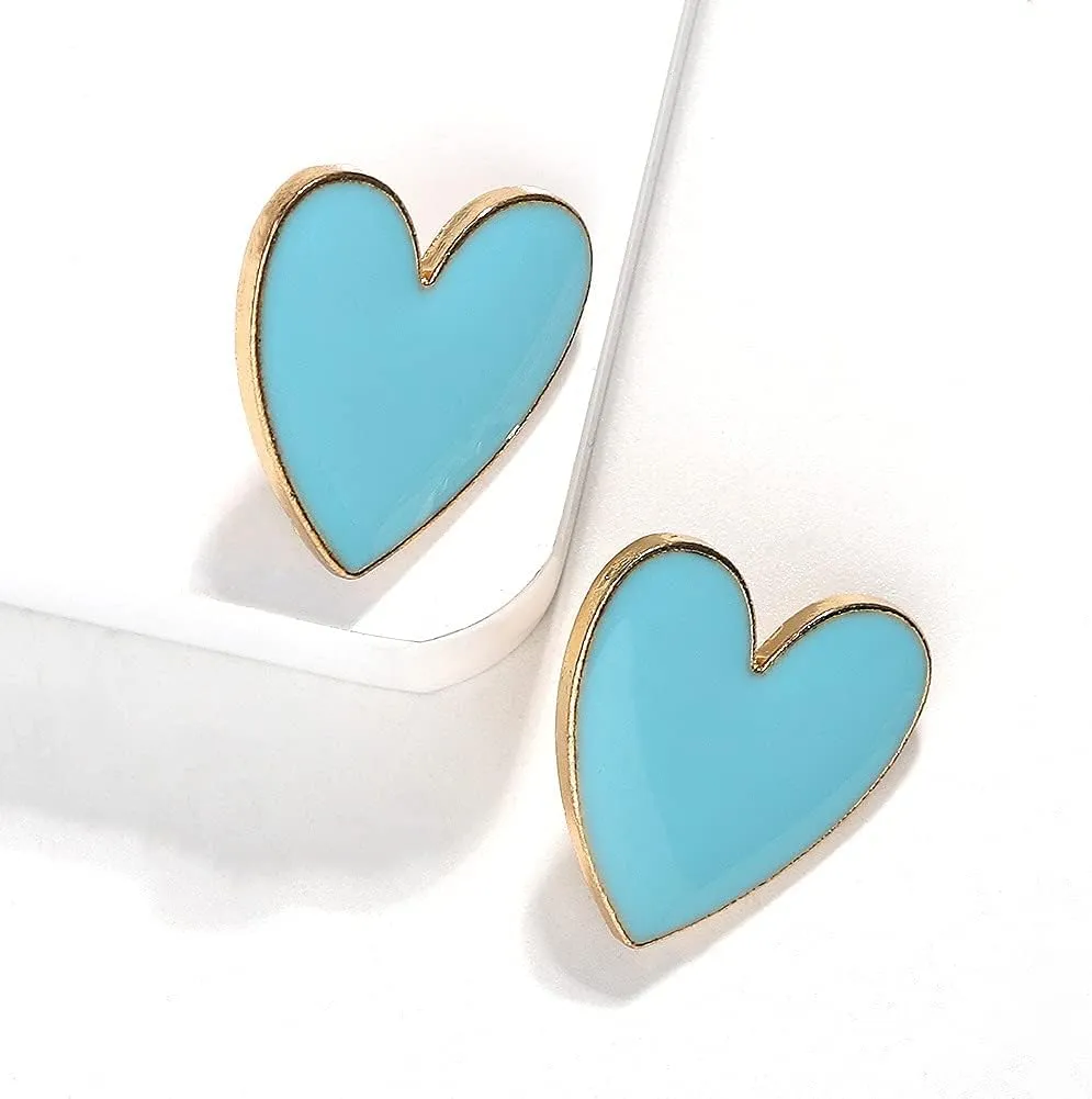 Heart Romance Enamel Big Statement Stud Earring Colorful Minimalism Geometric Jewelry Idea Gifts for Mom Lover Friends Women