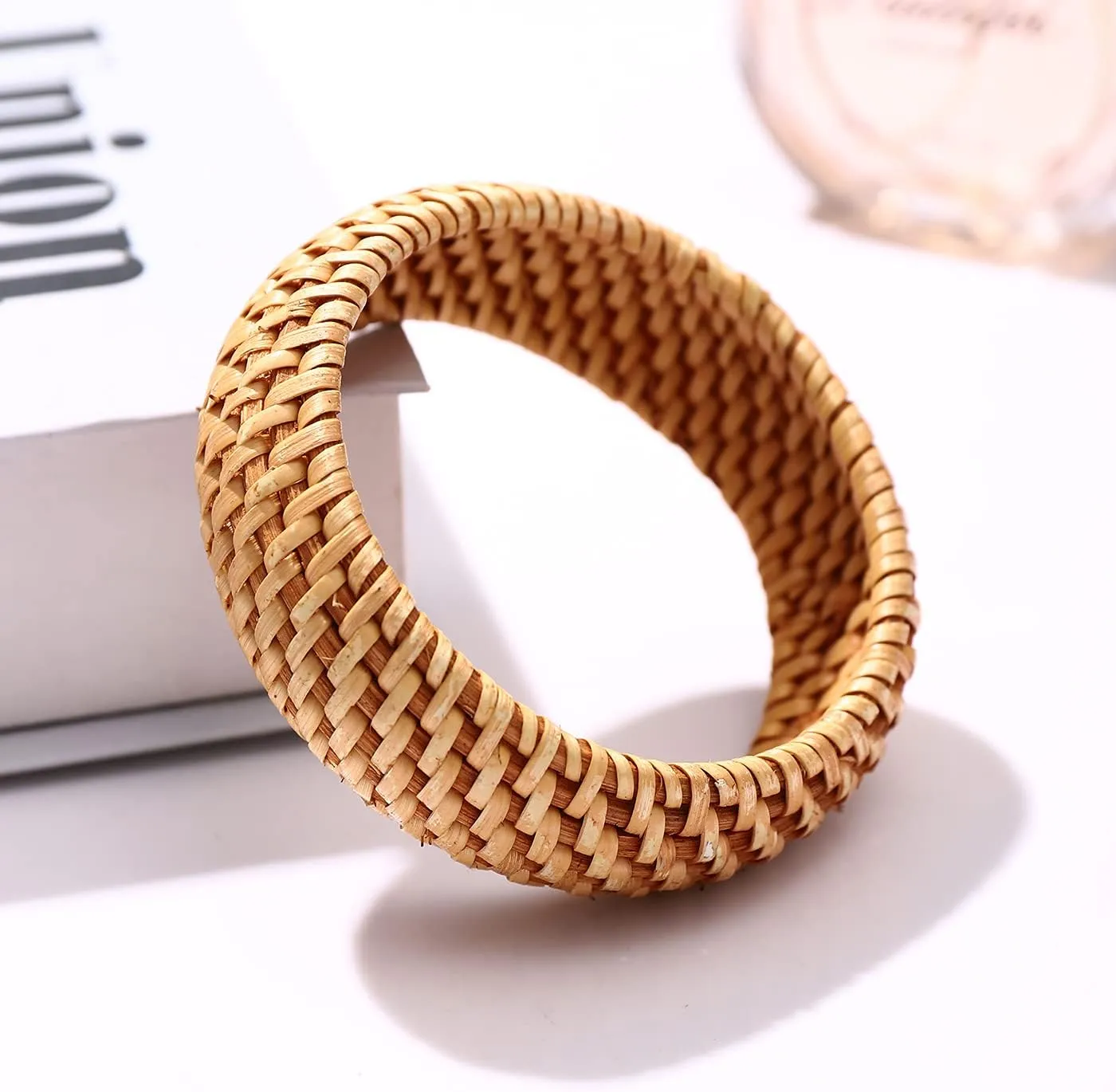 HEIDKRUEGER Rattan Bracelet For Women Girls Handmade Lightweight Straw Wicker Braid Woven Bangle Bracelet Summer Statement Chunky Bracelet