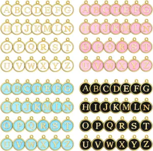 Hicarer 104 Piece Letter Charms for Jewelry Making - Alphabet Charms for Bracelet, Necklace & DIY Projects (Black, White, Pink, Blue)