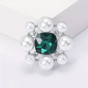 High-Grade Emerald Crystal Brooch Alloy Imitation Pearl Jewellery