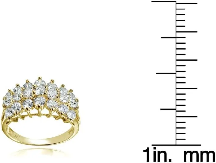 Hoops & Loops 925 Sterling Silver Cubic Zirconia Three Row Half Eternity Anniversary Fashion Statement Wedding Bridal Ring for Women, Silver, Yellow Gold, Rose Gold