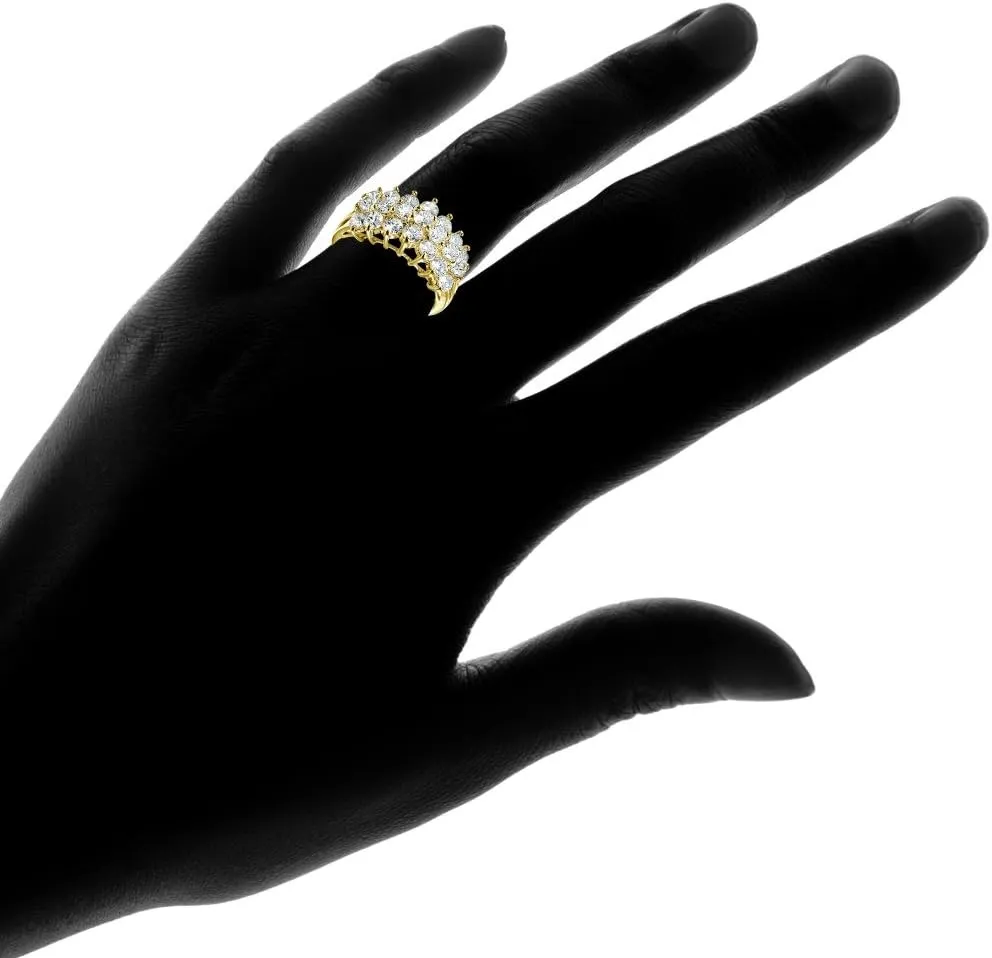 Hoops & Loops 925 Sterling Silver Cubic Zirconia Three Row Half Eternity Anniversary Fashion Statement Wedding Bridal Ring for Women, Silver, Yellow Gold, Rose Gold
