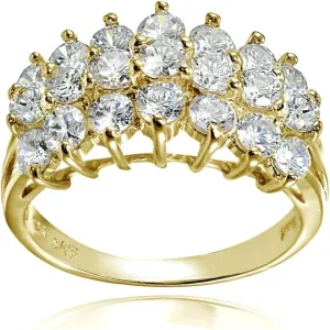 Hoops & Loops 925 Sterling Silver Cubic Zirconia Three Row Half Eternity Anniversary Fashion Statement Wedding Bridal Ring for Women, Silver, Yellow Gold, Rose Gold
