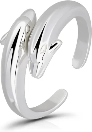 Hoops & Loops 925 Sterling Silver Twin Dolphins Open Adjustable Toe Ring Anklet Set for Women Men, 9 Inches   1 Inch Extender | Boho Cute Summer Beach Anklet Foot Jewelry