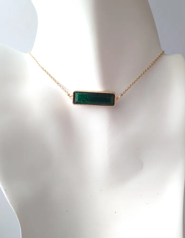 Horizontal Bar Single Stone Gem Drop Pendant