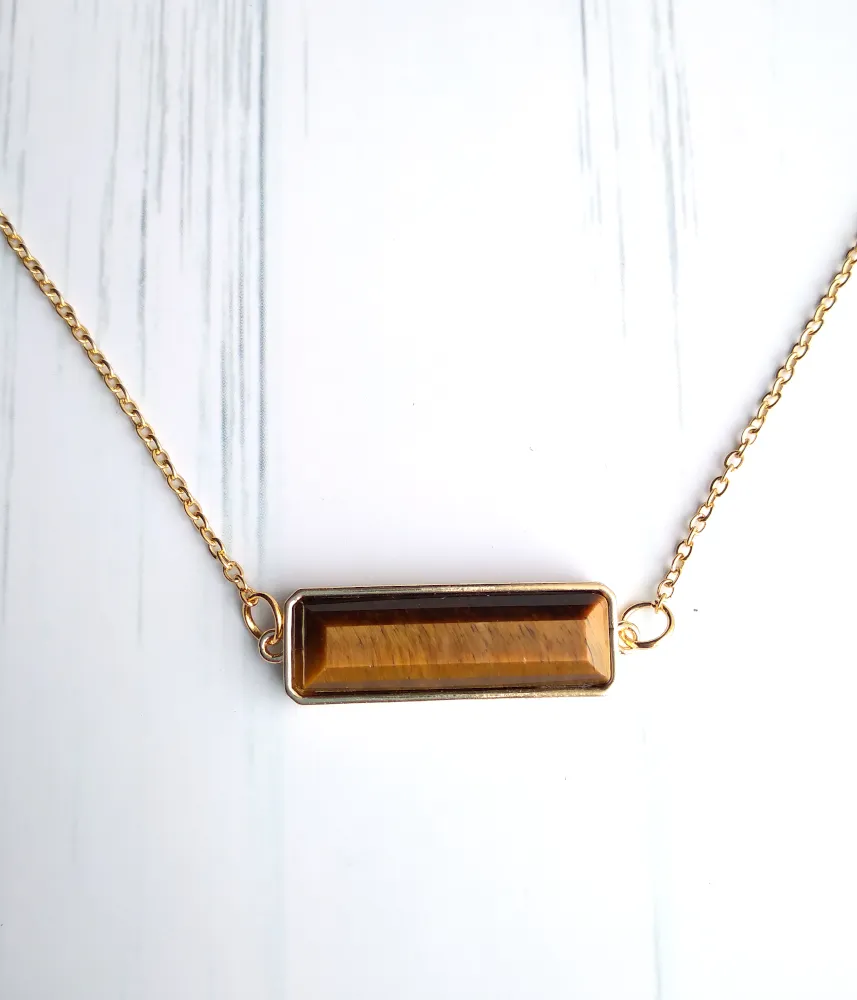 Horizontal Bar Single Stone Gem Drop Pendant