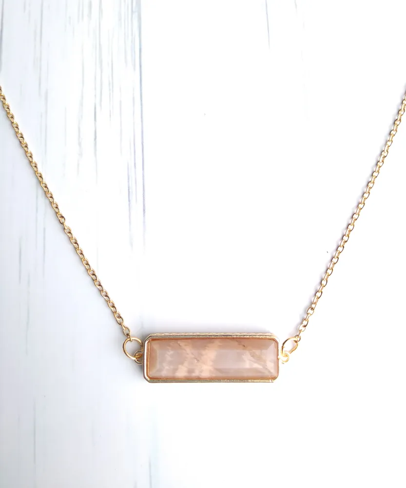 Horizontal Bar Single Stone Gem Drop Pendant
