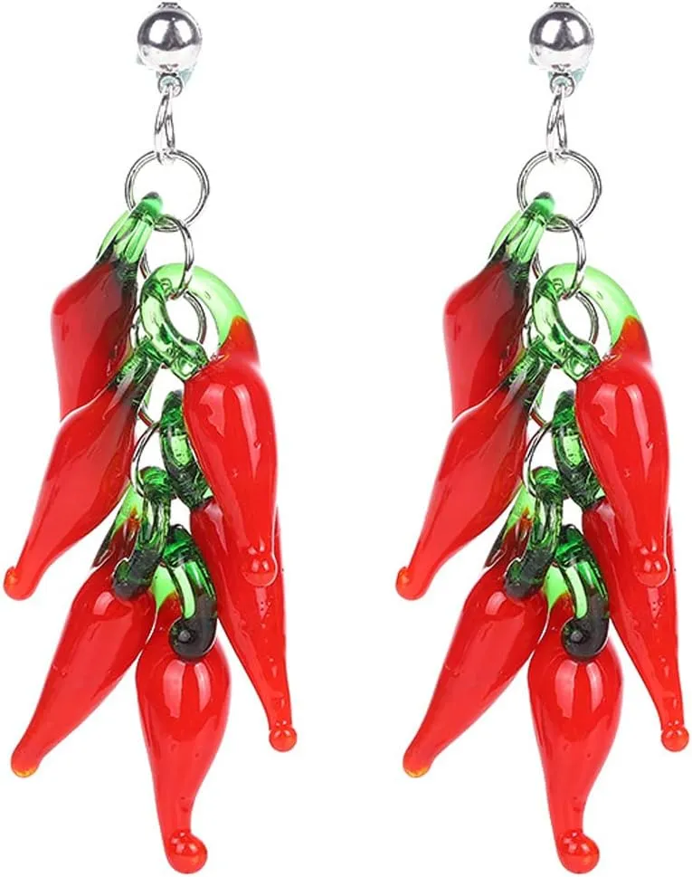 Hot Red Chili Pepper Earrings for Women Cut Fun Lifelike Stacking Vegetable Food Funny Dangle Errings Cute Creative Jewelry