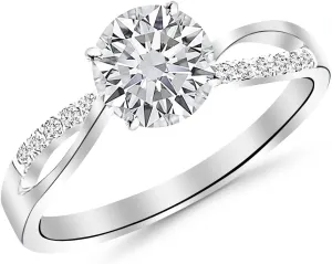 Houston Diamond District 0.58 Ctw 14K White Gold Elegant Twisting Split Shank Engagement Ring w/Round 0.5 Carat Forever One Moissanite Center