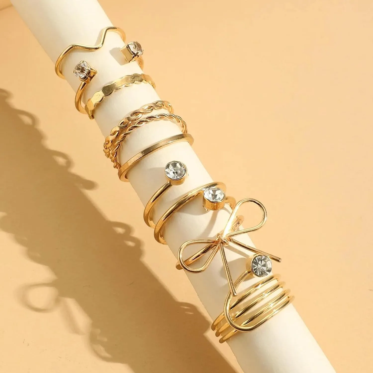 HUASAI Gold Stackable Rings for Women Pearl Leaf Ring Set Cubic Zirconia Heart Butterfly Ring Midi Pinky Thumb Boho Rings Set Birthday Gifts Trendy Stuff
