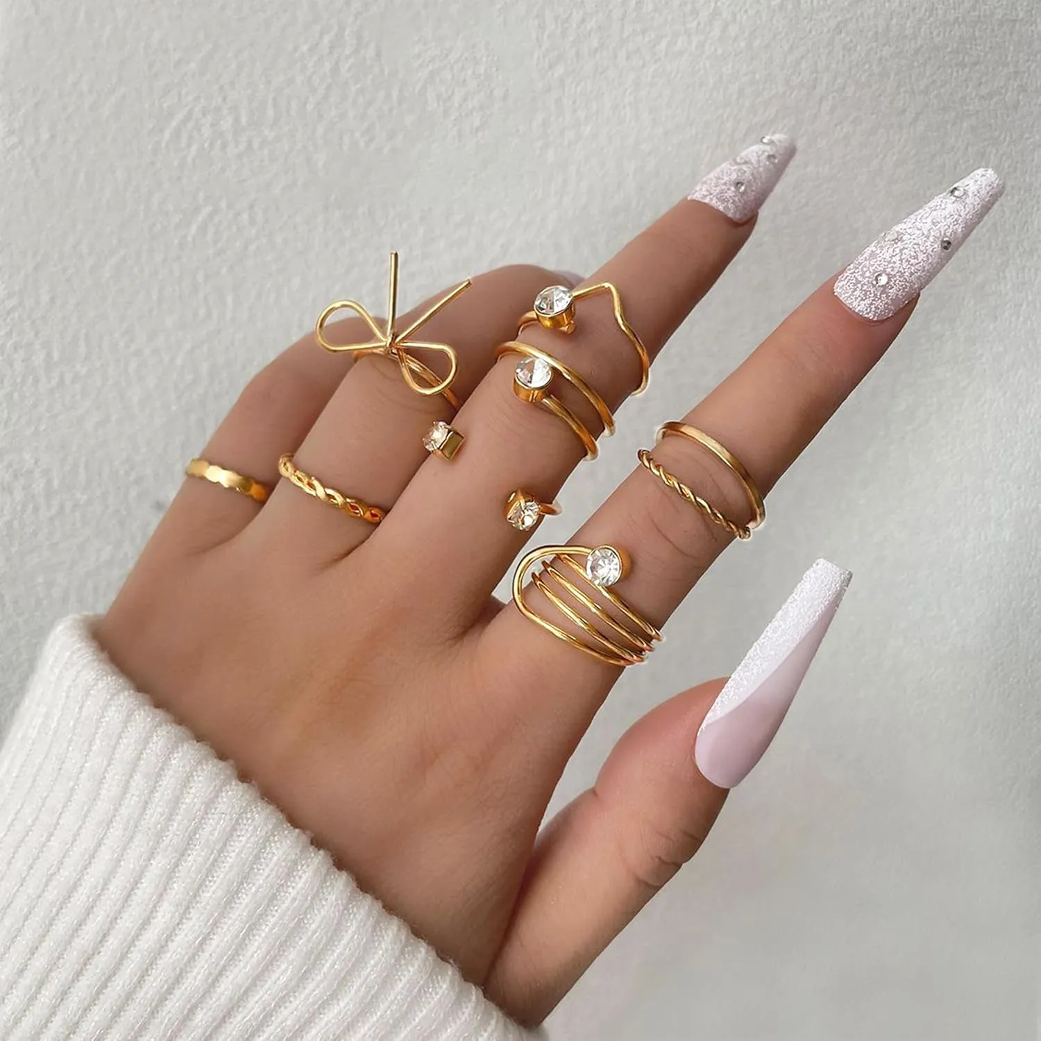HUASAI Gold Stackable Rings for Women Pearl Leaf Ring Set Cubic Zirconia Heart Butterfly Ring Midi Pinky Thumb Boho Rings Set Birthday Gifts Trendy Stuff