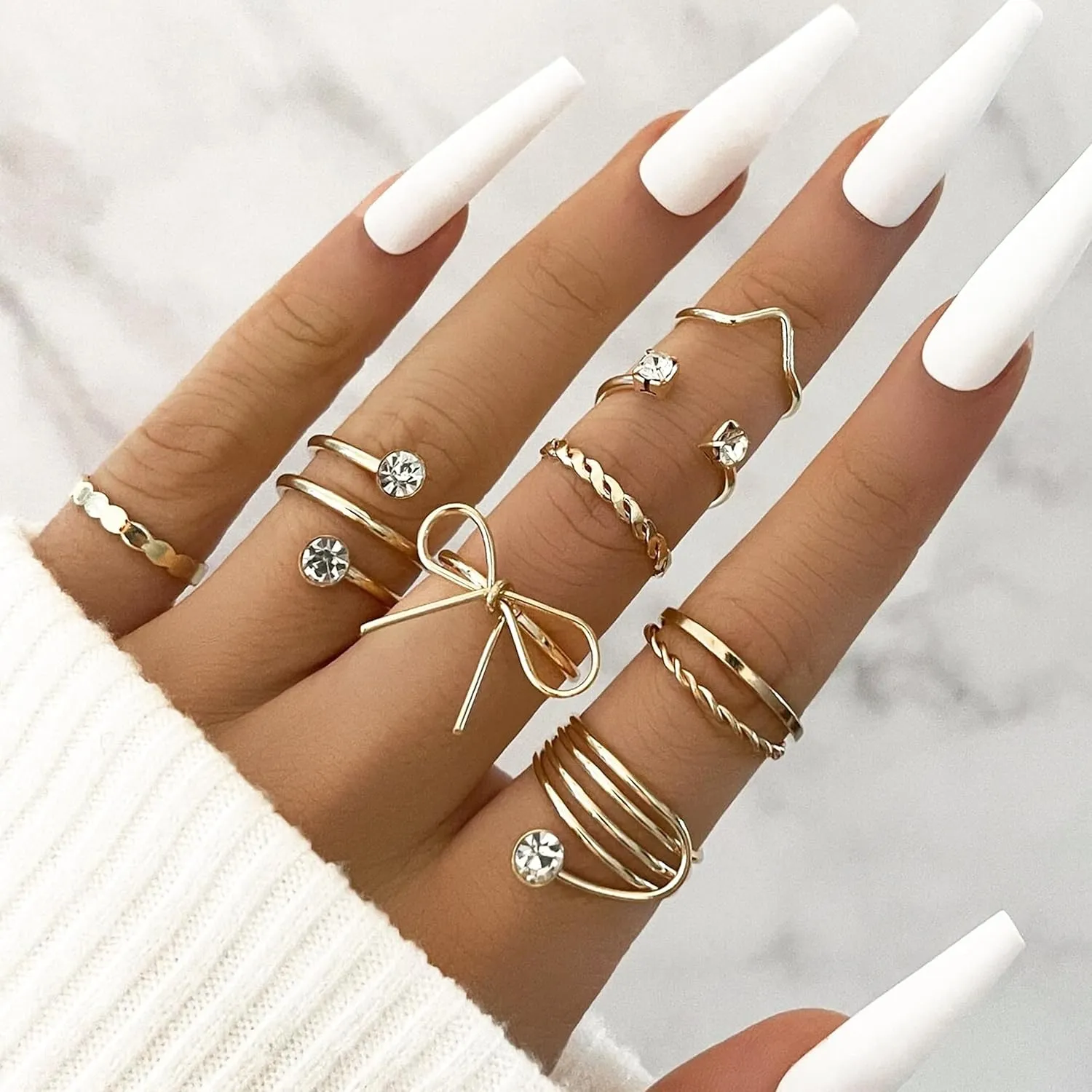 HUASAI Gold Stackable Rings for Women Pearl Leaf Ring Set Cubic Zirconia Heart Butterfly Ring Midi Pinky Thumb Boho Rings Set Birthday Gifts Trendy Stuff