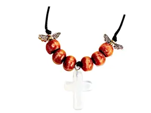 Hubbering Opalite Gem Cross Necklace from The Heard Word Collection Living The Word Jesus Pendant Christian Gift Christian Necklace Cross Gemstone With Angel Wings