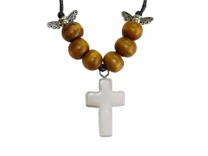 Hubbering Rose Quartz Gem Cross Necklace from The Heard Word Collection Living The Word Jesus Pendant Christian Gift Christian Necklace Cross Gemstone With Angel Wings