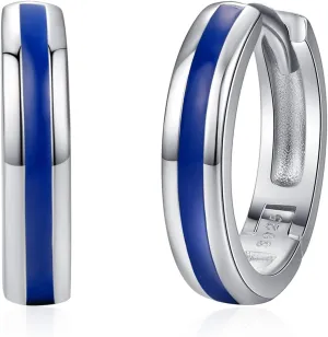 Huggie Earrings for Men Women 925 Sterling Silver Blue Opal Small Mens Hoop Earrings Fashion Jewelry Gifts for Birthday Anniversary Graduation