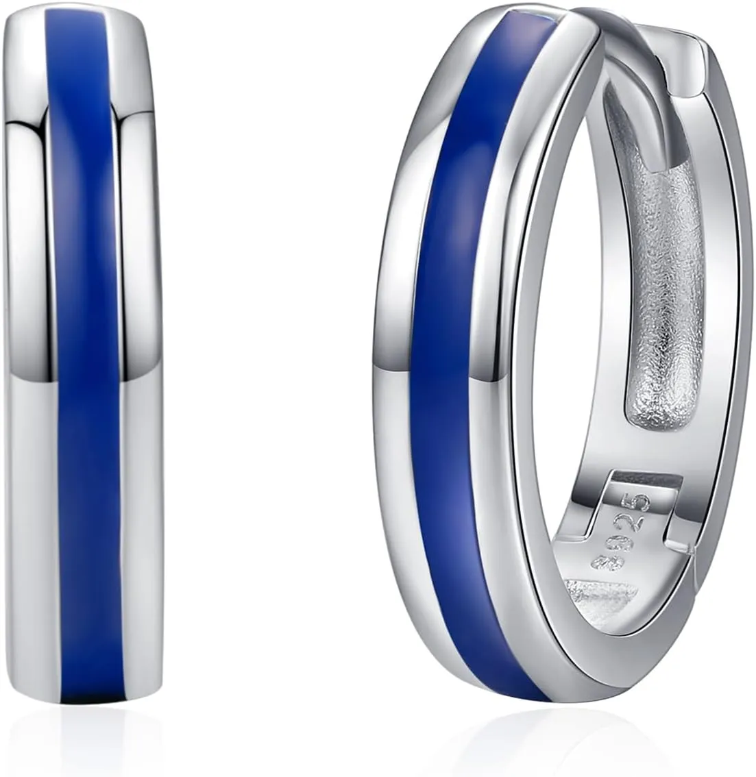 Huggie Earrings for Men Women 925 Sterling Silver Blue Opal Small Mens Hoop Earrings Fashion Jewelry Gifts for Birthday Anniversary Graduation