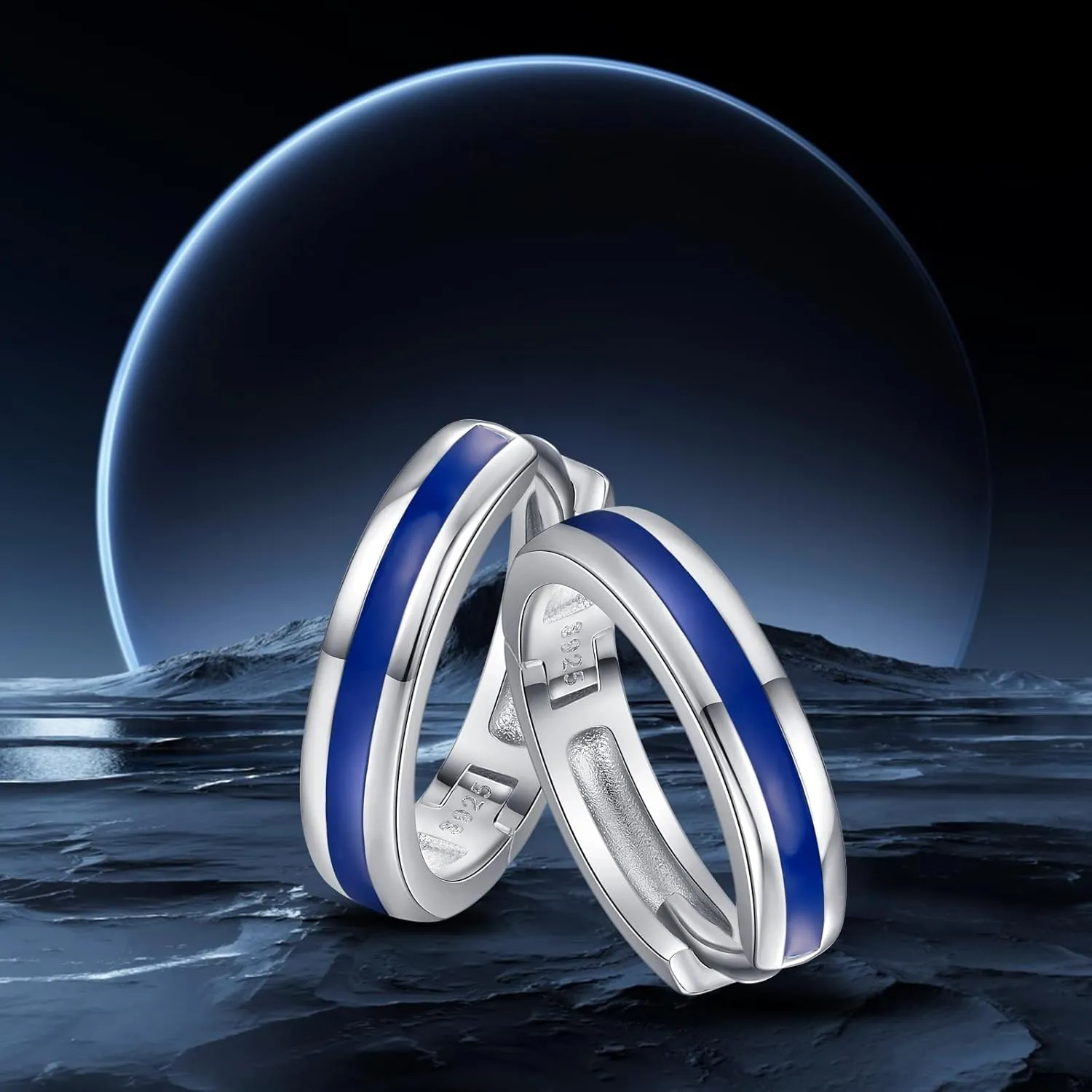 Huggie Earrings for Men Women 925 Sterling Silver Blue Opal Small Mens Hoop Earrings Fashion Jewelry Gifts for Birthday Anniversary Graduation
