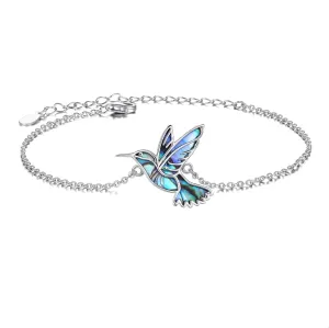 Hummingbird Bracelet 925 Sterling Silver Abalone Shell Humming Bird Bracelets Hummingbird Jewelry Gifts for Women Mom Hummingbirds Lovers