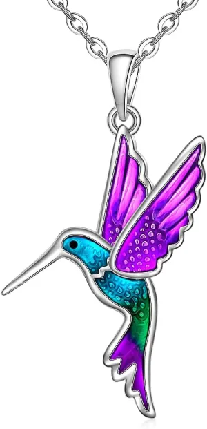 Hummingbird Necklace for Women Sterling Silver Hummingbird Pendant Necklace Bird Blue Purple Hummingbirds Jewelry Memorial Mothers Day Christmas Gifts