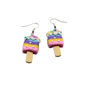 Ice Cream Popsicle Earrings | Colorful Food Dessert Jewelry | Realistic Treats | Gift for Kids Women | Fun Charms | Unique Polymer Clay (Purple)