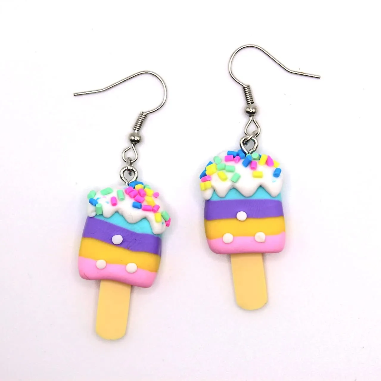 Ice Cream Popsicle Earrings | Colorful Food Dessert Jewelry | Realistic Treats | Gift for Kids Women | Fun Charms | Unique Polymer Clay (Purple)