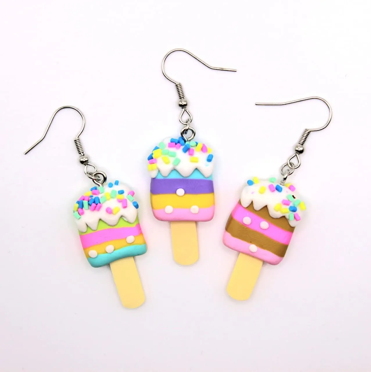 Ice Cream Popsicle Earrings | Colorful Food Dessert Jewelry | Realistic Treats | Gift for Kids Women | Fun Charms | Unique Polymer Clay (Purple)