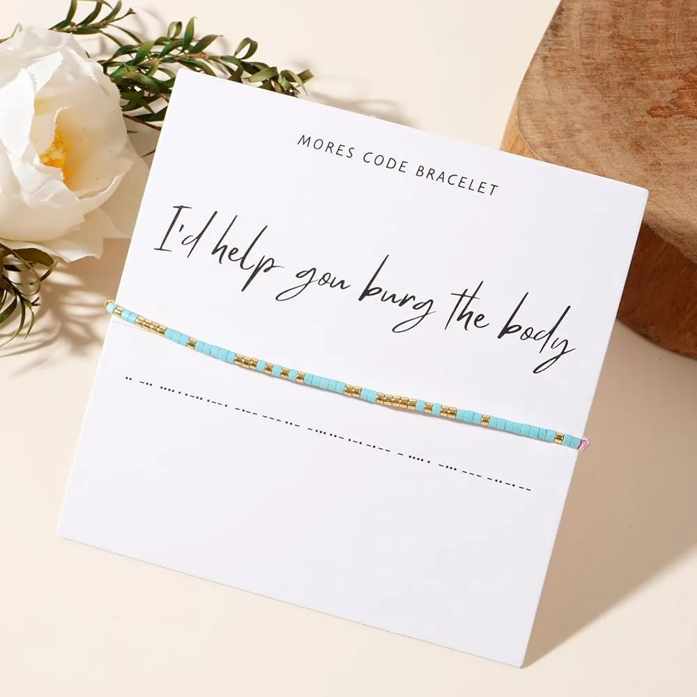 I'd Help You Bury The Body Morse Code Bracelet, Glass Beaded Chain Bracelets Best Friend Friendship String Bracelet For Women Men Bff Birthday Christmas Jewelry Gift