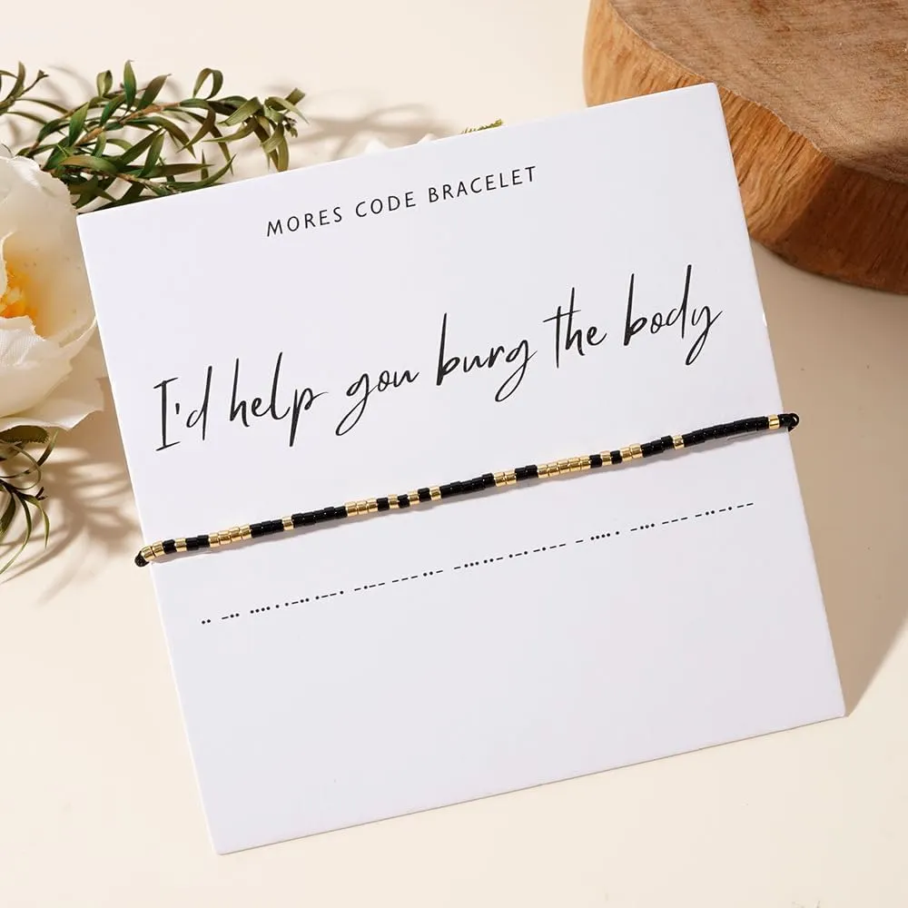 I'd Help You Bury The Body Morse Code Bracelet, Glass Beaded Chain Bracelets Best Friend Friendship String Bracelet For Women Men Bff Birthday Christmas Jewelry Gift