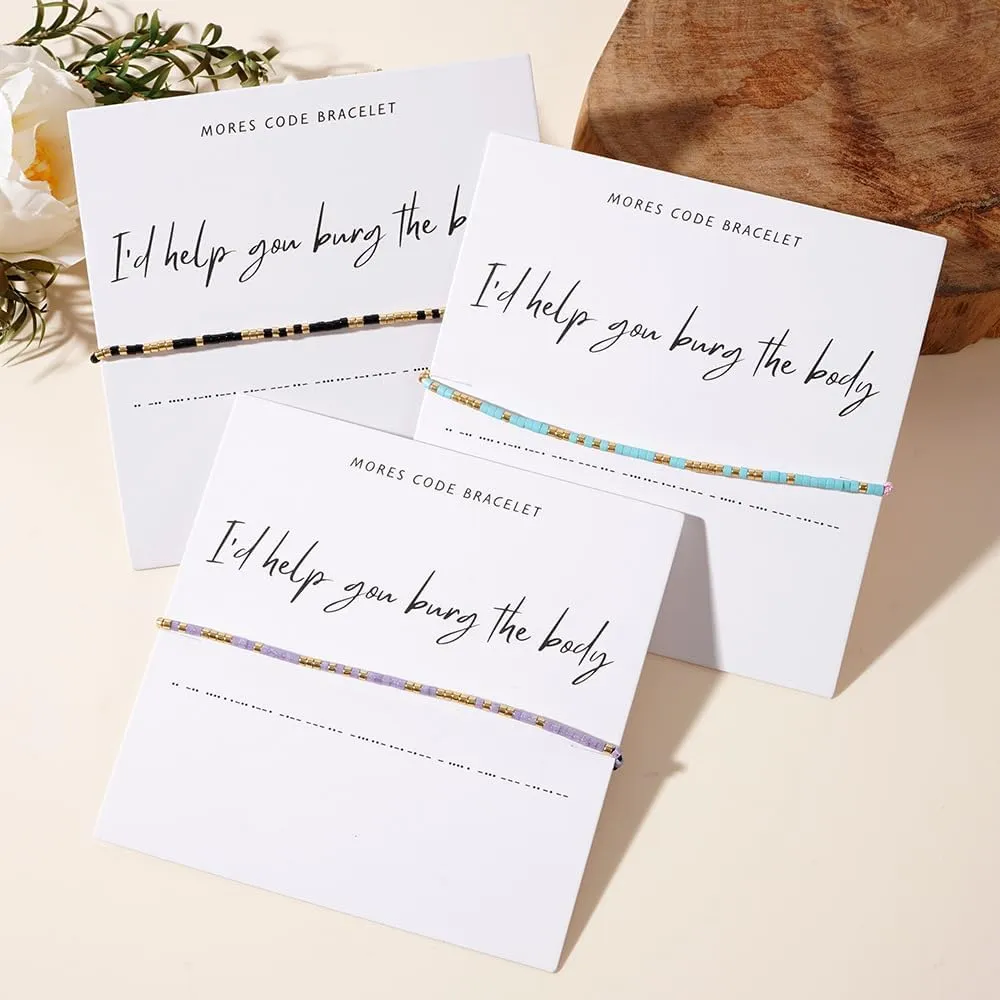 I'd Help You Bury The Body Morse Code Bracelet, Glass Beaded Chain Bracelets Best Friend Friendship String Bracelet For Women Men Bff Birthday Christmas Jewelry Gift
