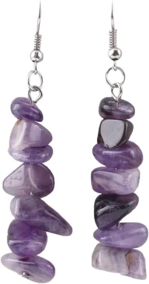 IDB Delicate Simulated Natural Gemstone Drop Hook Earrings with a Large 2 13/32" (2.40" / 60mm) Drop- Threaded Gemstone - Multiple Colors Available