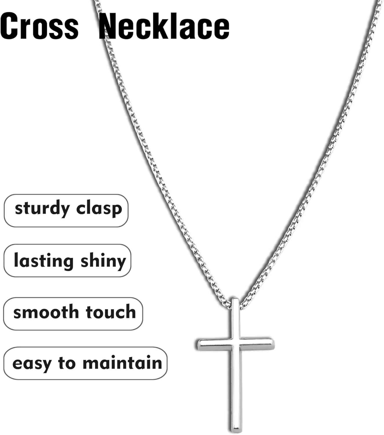 Ikacvb Cross Necklace For Men Women Black Silver Chain For Men Women Adults Cross Pendant Necklaces Jewelry