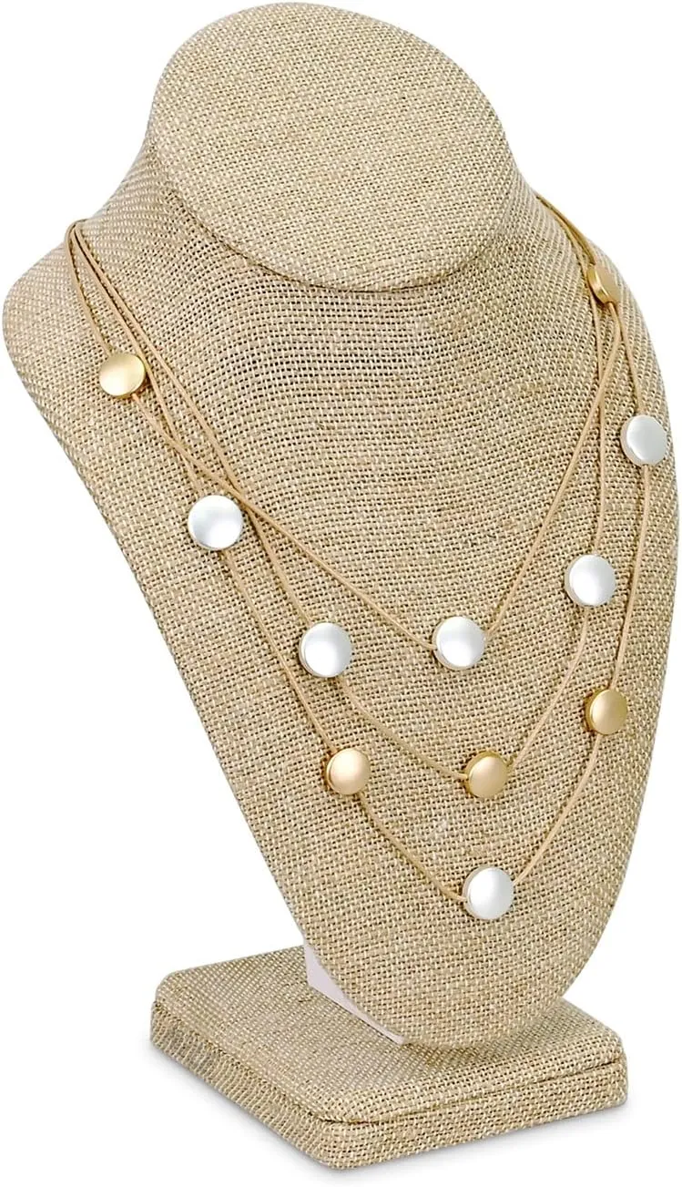 Ikee Design Linen Necklace Chain Jewelry Bust Display Holder Stand, Necklaces Display Mannequin, Jewelry Bust Stand, 6 3/8 W x 4 1/2 D x 10H in