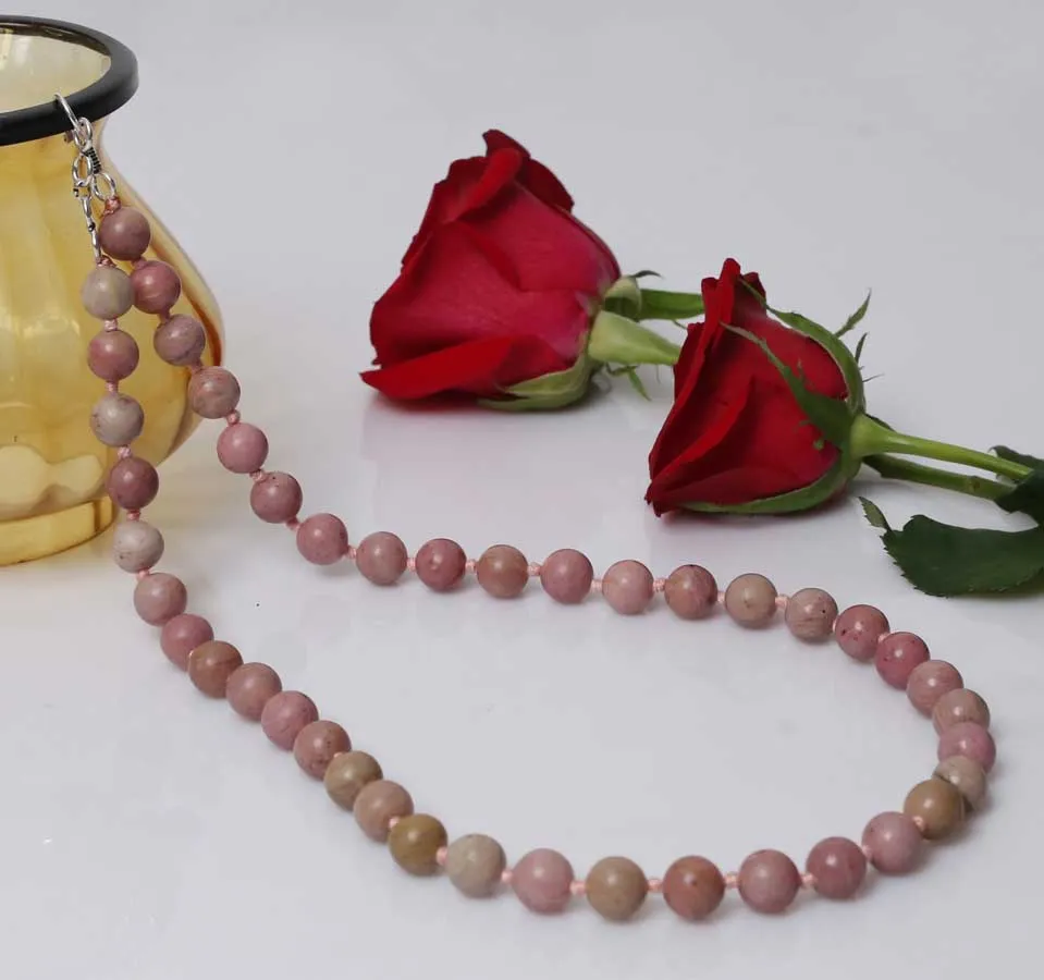 Imeora Hand Knotted Rhodochrosite 10mm Natural Stone Necklace