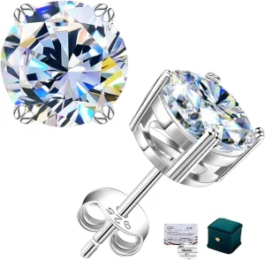 Imitation Diamond Earring 18K White Gold Vermeil 925 Sterling Silver Moissanite Earring 0.6-4 CT D Color VVS1 Clarity Moissanite Stud Earring Imitation Diamond Earring for Women Jewelry Gift