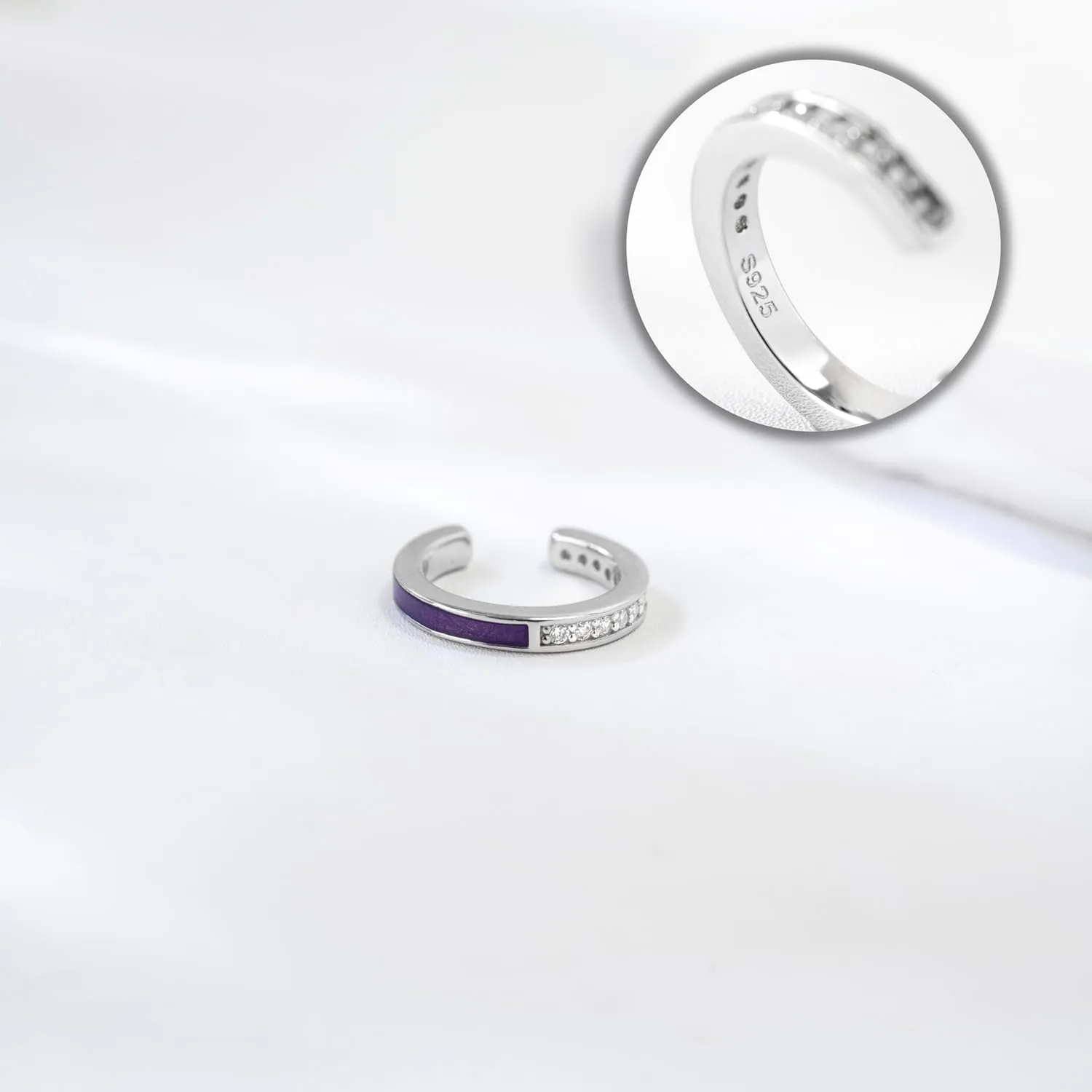 Immobird 925 Sterling Silver Ear Cuff Earrings for Women and Men Two Tone Ear Cuffs for Women Non Piercing CZ Pave (1PCS)