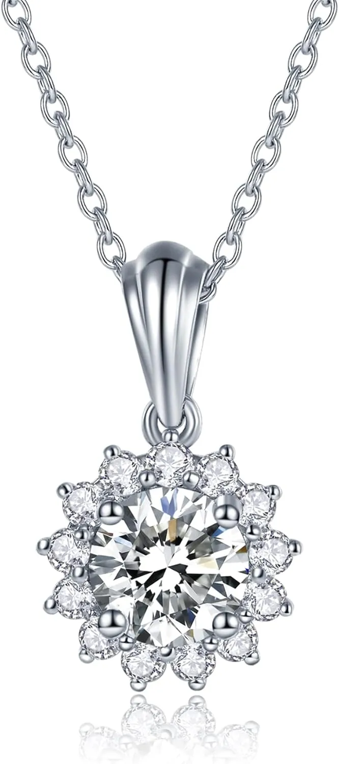 IMOLOVE Moissanite Solitaire Pendant Necklaces for Women Sterling Silver with 18K White Gold Plated 1-3 Carat D Color VVS1 Clarity Mossanite Jewelry for Women