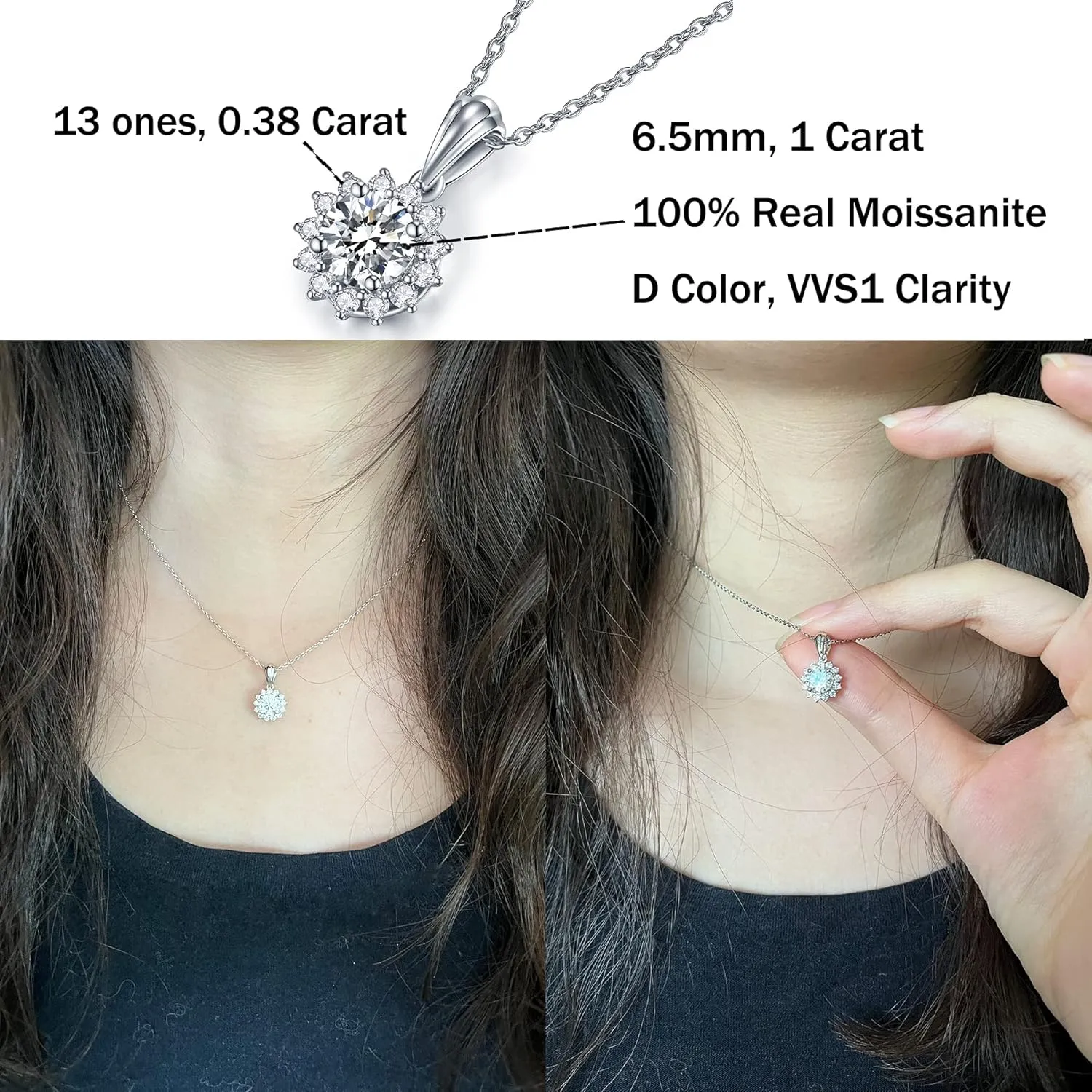 IMOLOVE Moissanite Solitaire Pendant Necklaces for Women Sterling Silver with 18K White Gold Plated 1-3 Carat D Color VVS1 Clarity Mossanite Jewelry for Women