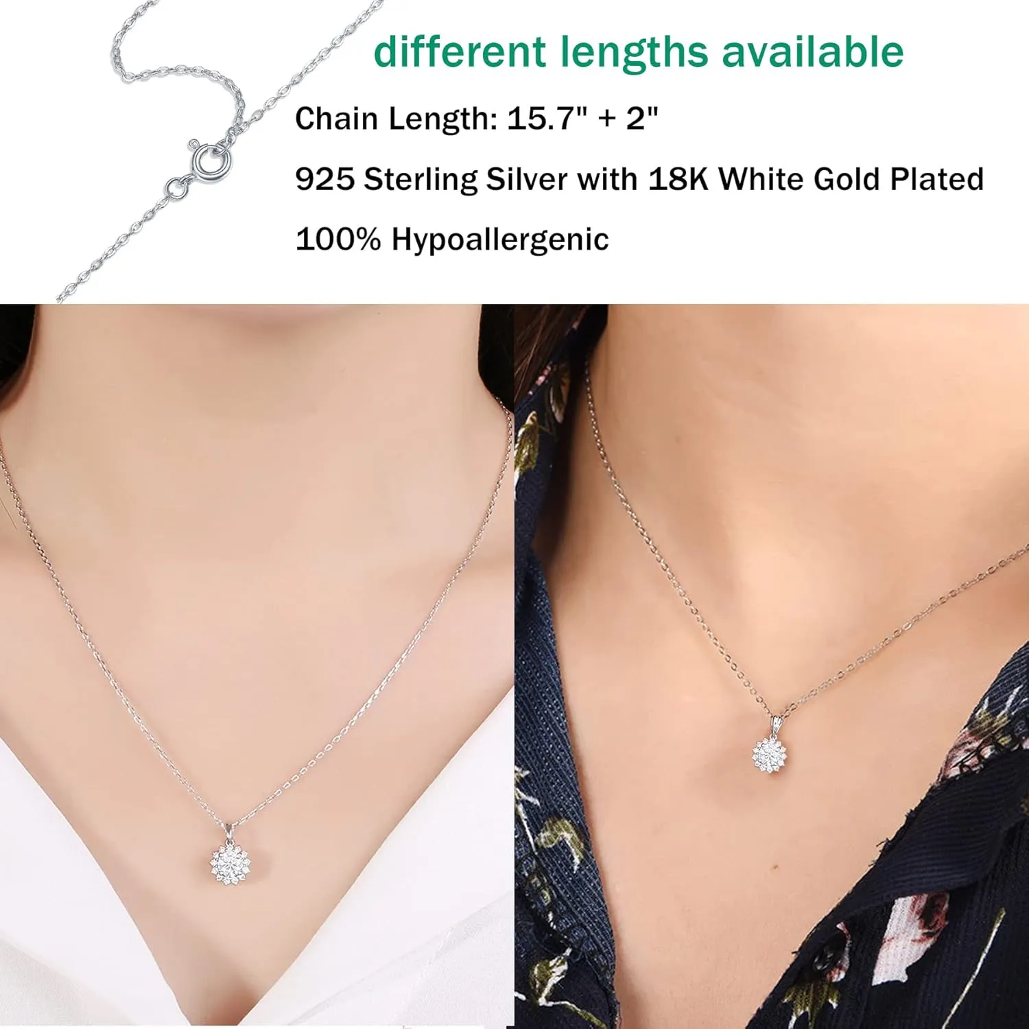 IMOLOVE Moissanite Solitaire Pendant Necklaces for Women Sterling Silver with 18K White Gold Plated 1-3 Carat D Color VVS1 Clarity Mossanite Jewelry for Women