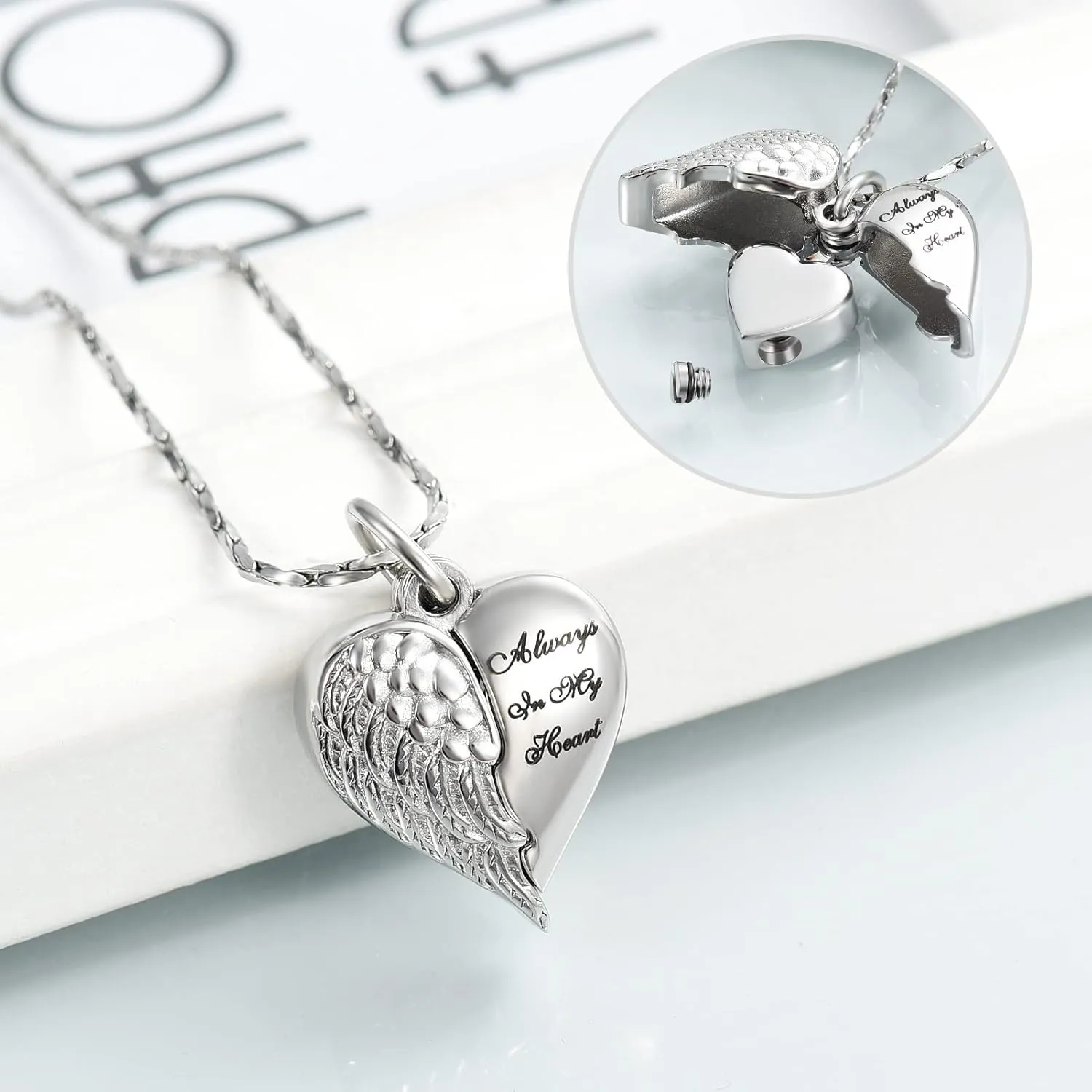 Imrsanl Cremation Jewelry for Ashes Heart Urn Necklace Pendants Ashes for Women Men Family Keepsake Memorial Angel Wing with Charm Heart for Loved Ones
