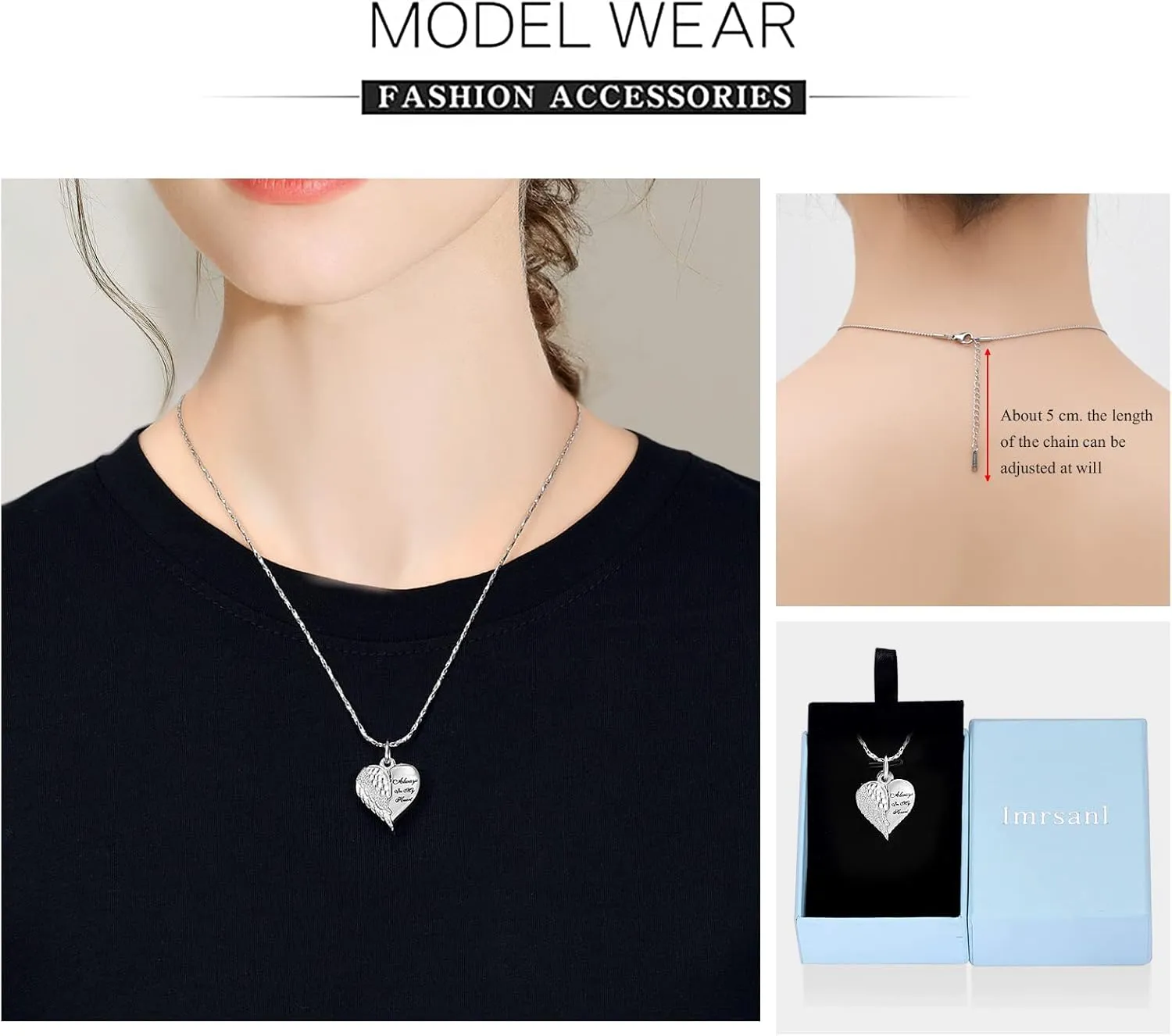 Imrsanl Cremation Jewelry for Ashes Heart Urn Necklace Pendants Ashes for Women Men Family Keepsake Memorial Angel Wing with Charm Heart for Loved Ones
