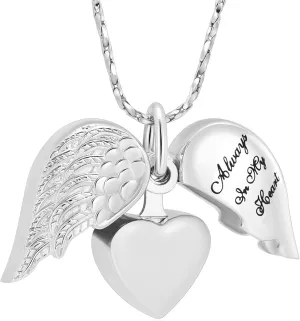 Imrsanl Cremation Jewelry for Ashes Heart Urn Necklace Pendants Ashes for Women Men Family Keepsake Memorial Angel Wing with Charm Heart for Loved Ones