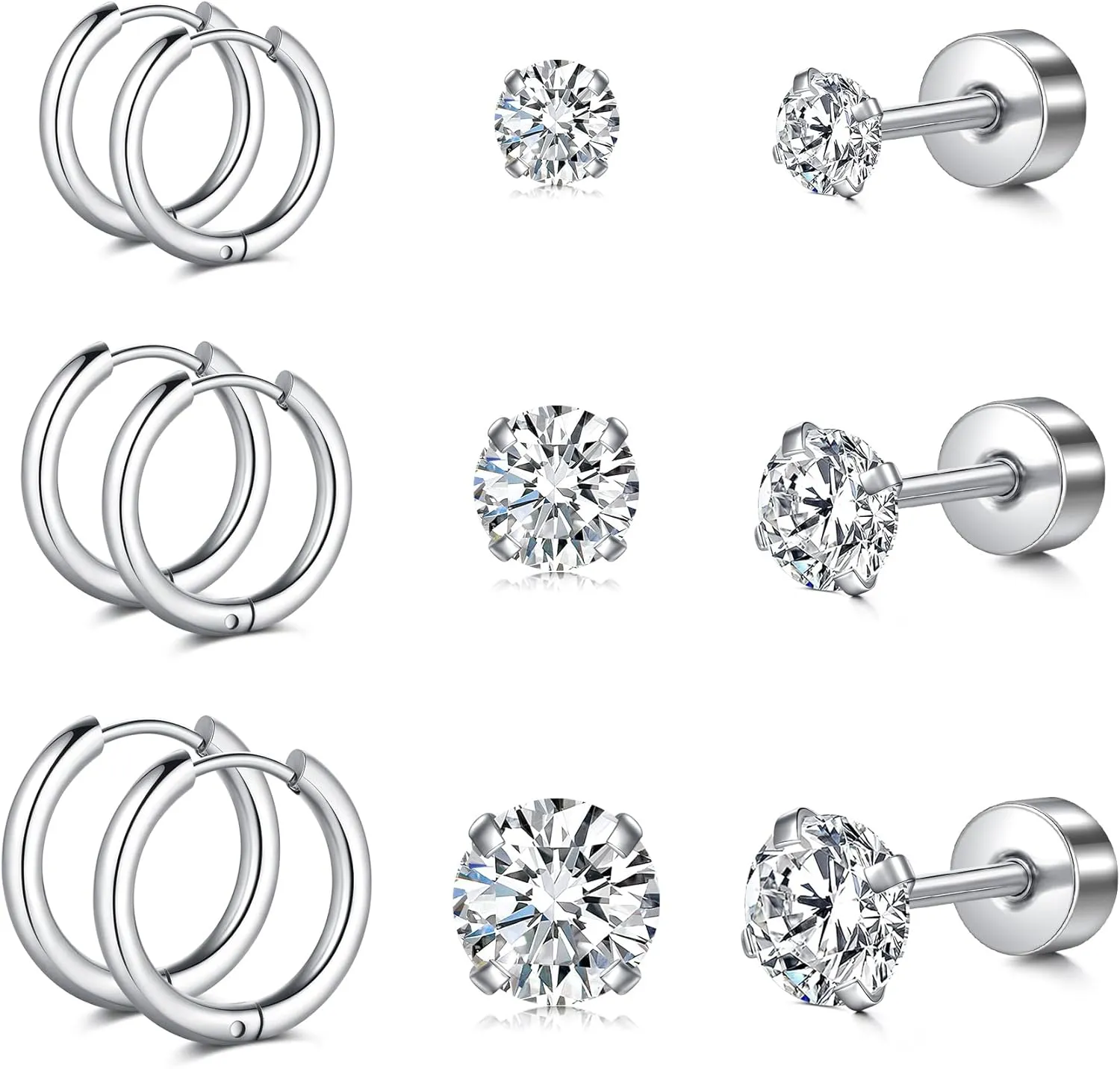 Incaton 12Pcs 16G Cartilage Earring Stainless Steel Cartilage Stud Earrings for Men Women Conch Forward Helix Tragus Daith Cubic Zirconia Piercing Jewelry