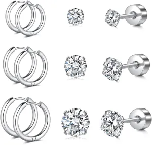 Incaton 12Pcs 16G Cartilage Earring Stainless Steel Cartilage Stud Earrings for Men Women Conch Forward Helix Tragus Daith Cubic Zirconia Piercing Jewelry